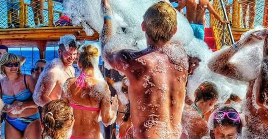 City of Side: Dolphin Island Boat Tour with BBQ & Foam Party - First swim stop and the shift to party mode