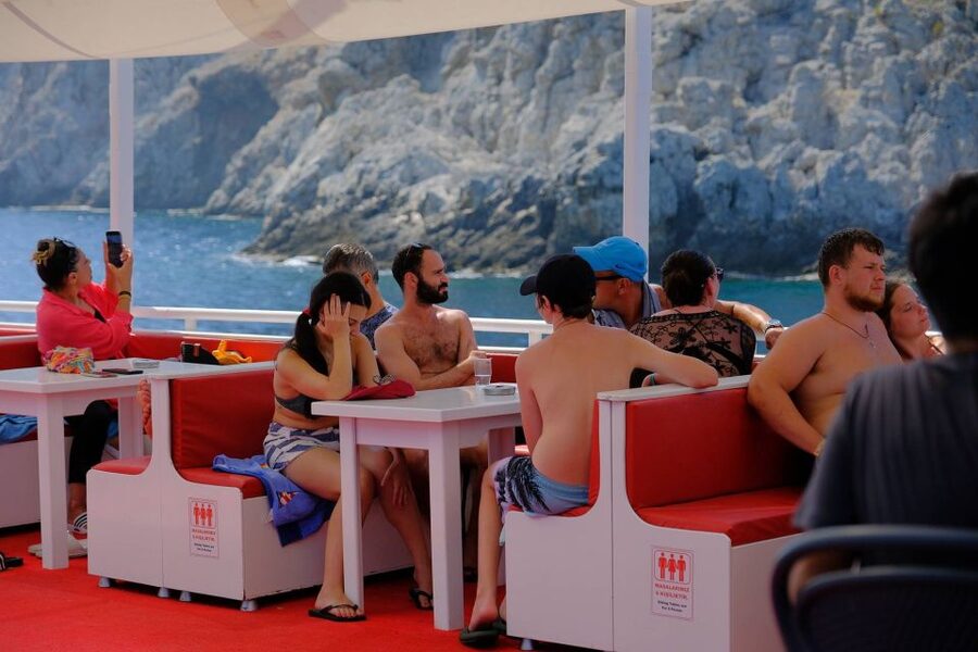 From Alanya: Boat Tour with Unlimited Soft Drinks and Lunch - Cleopatra Beach: the first major swim stop