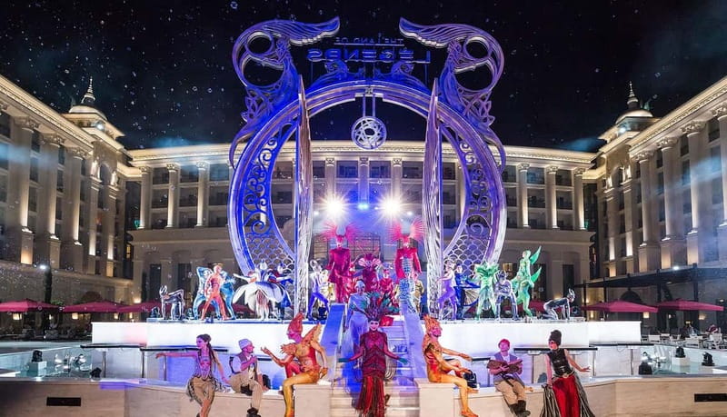 From Side: Land Of Legends Night Show With Transfer - The light, laser, and water spectacle
