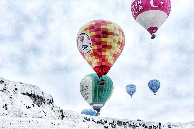 Full-Day Marmaris Pamukkale Tour With Hot Air Balloon Ride - Preparing for takeoff above Pamukkale