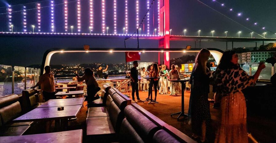 Istanbul: Bosphorus Dinner Cruise w/ Drinks & Entertainment - The opening view: Dolmabahçe and Çırağan