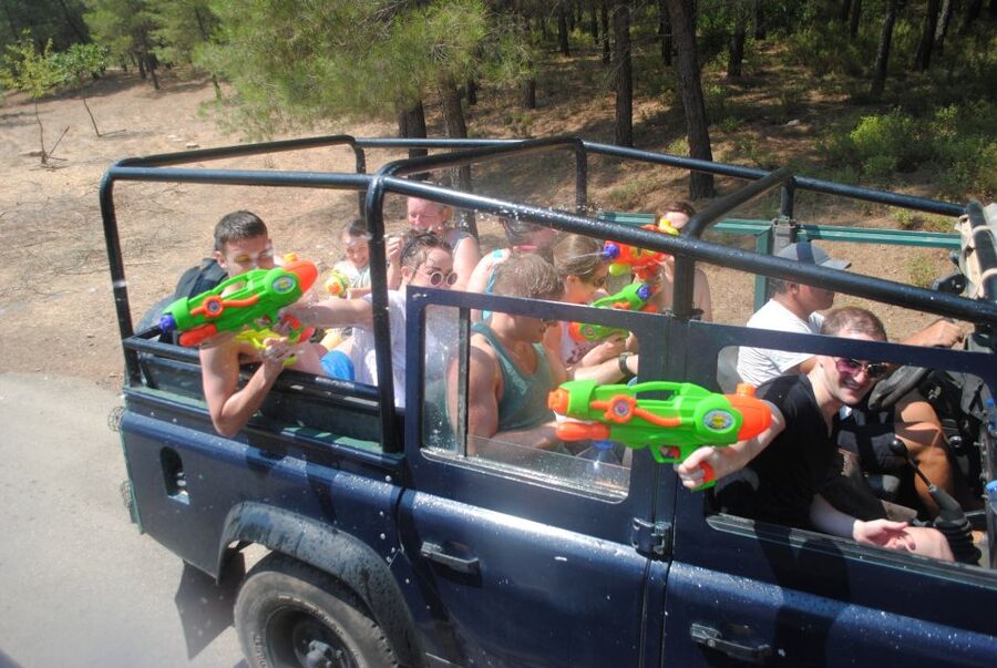 Marmaris Jeep Safari Water Fight, Colour and Foam Party - Leaving Marmaris in a safari Jeep